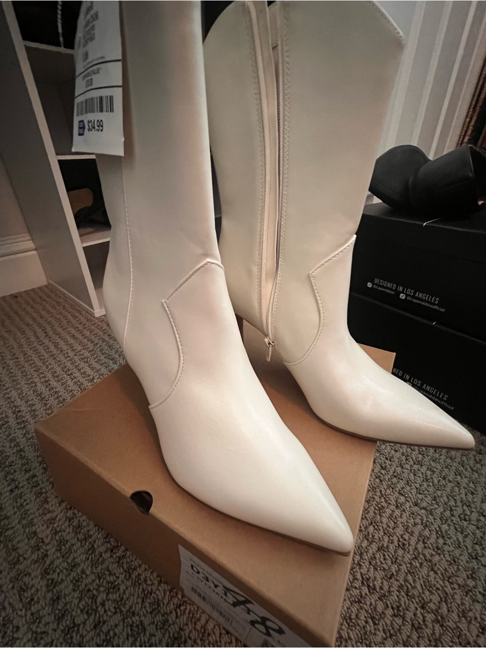 Ivory Pointed-Toe Mid-Calf Boots - Women